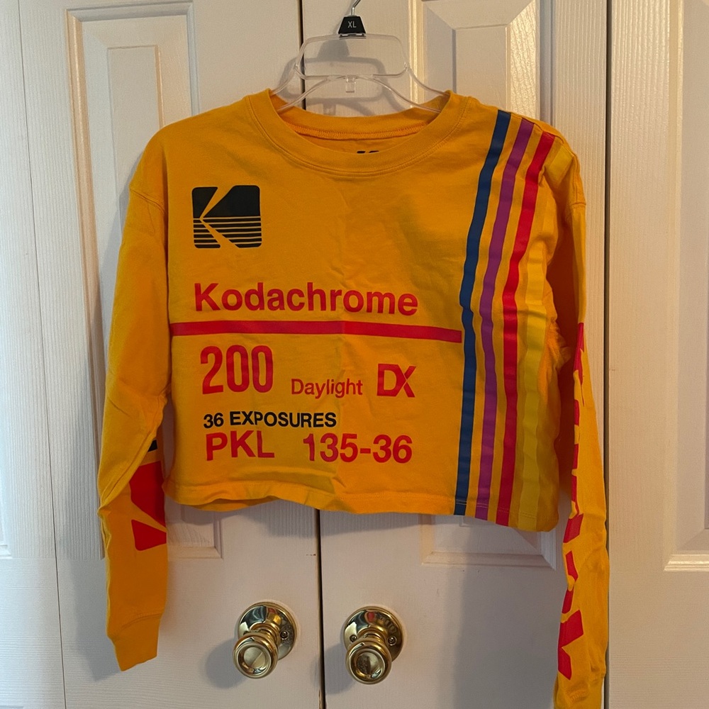 Yellow Kodachrome 200 Daylight DX Long Sleeve Crop T-Shirt Small Kodak